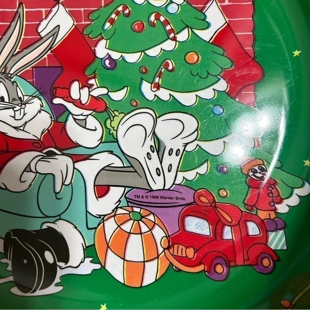 Vintage Looney Tunes Santa Party Server Bowl Christmas Bugs Bunny Pepe Le Pew